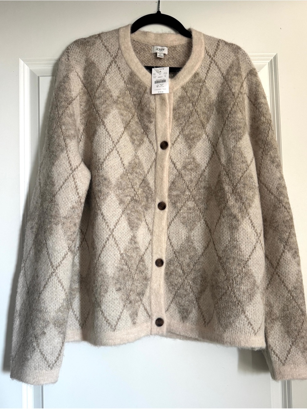 NWT! J. CREW FACTORY Women’s Argyle cardigan sweater pale toasted argyle Size XL